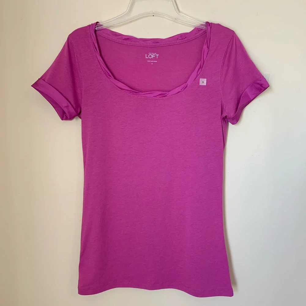 NWT Ann Taylor Loft Fuchsia Tee Shirt Size S - Picture 2 of 8